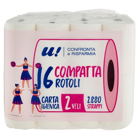 16 Rotoli Carta Igienica Compatta 2 Veli U! Confronta e Risparmia